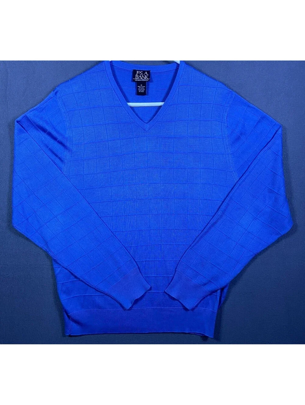 Jos. A Bank Silk Blend Sweater Mens XL Blue Knit Lightweight V-Neck Minimalist